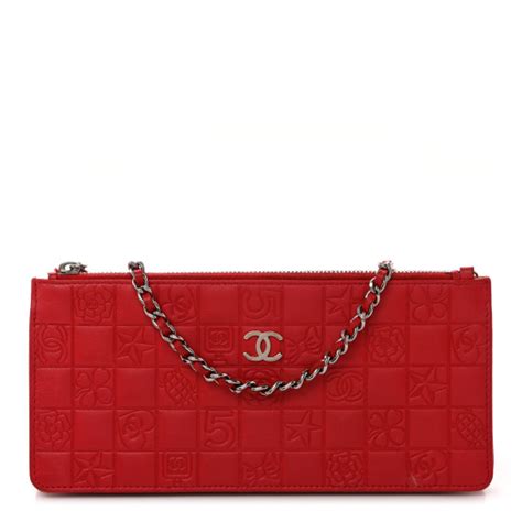 CHANEL Lambskin Precious Symbols Flap Pochette Red